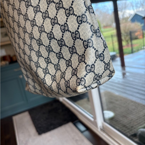 VINTAGE Gucci Web GG Navy Sherry Line Tote Bag - Picture 6 of 14